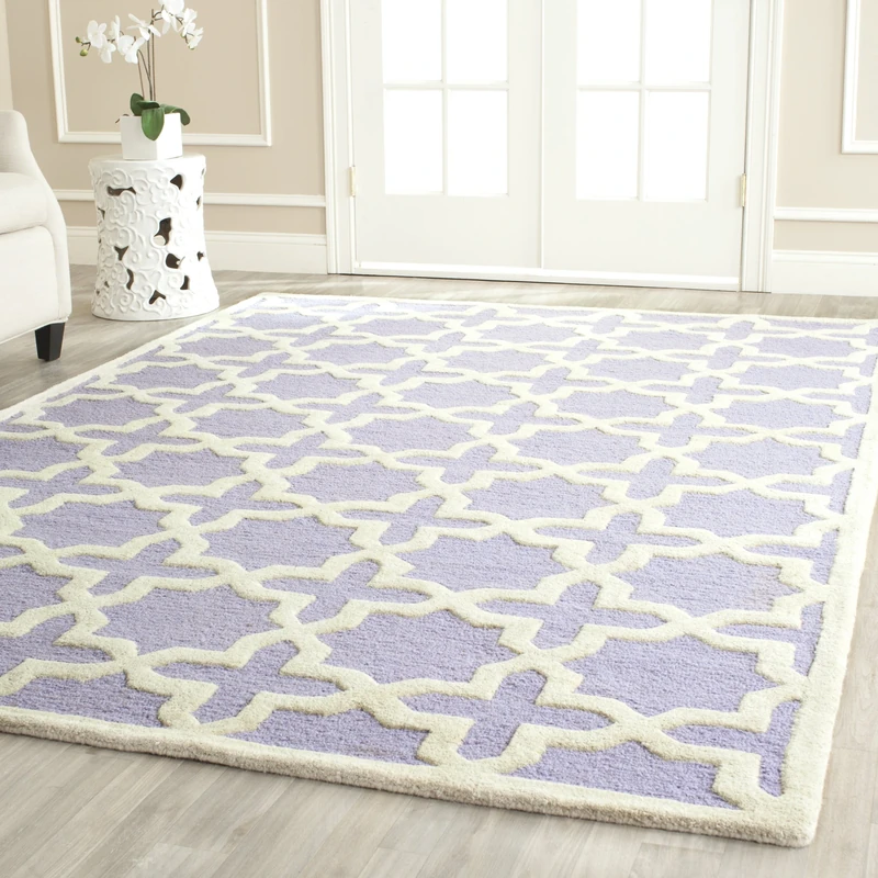 Safavieh Trellis Indoor Hand Tufted Rectangle Area Rug, Cambridge Collection, CAM125, in Lavender / Ivory, 183 X 274 cm for Living Room, Bedroom or Any Indoor Space