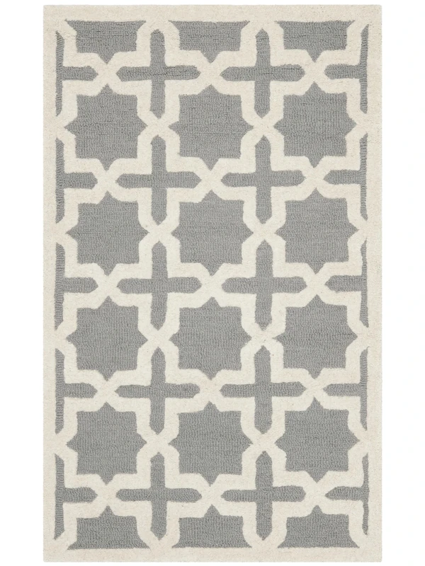 Safavieh Trellis Indoor Hand Tufted Rectangle Area Rug, Cambridge Collection, CAM125, in Silver / Ivory, 122 X 183 cm for Living Room, Bedroom or Any Indoor Space