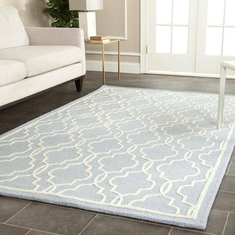 Safavieh Trellis Indoor Hand Tufted Rectangle Area Rug, Cambridge Collection, CAM131, in Light Blue / Ivory, 183 X 274 cm for Living Room, Bedroom or Any Indoor Space