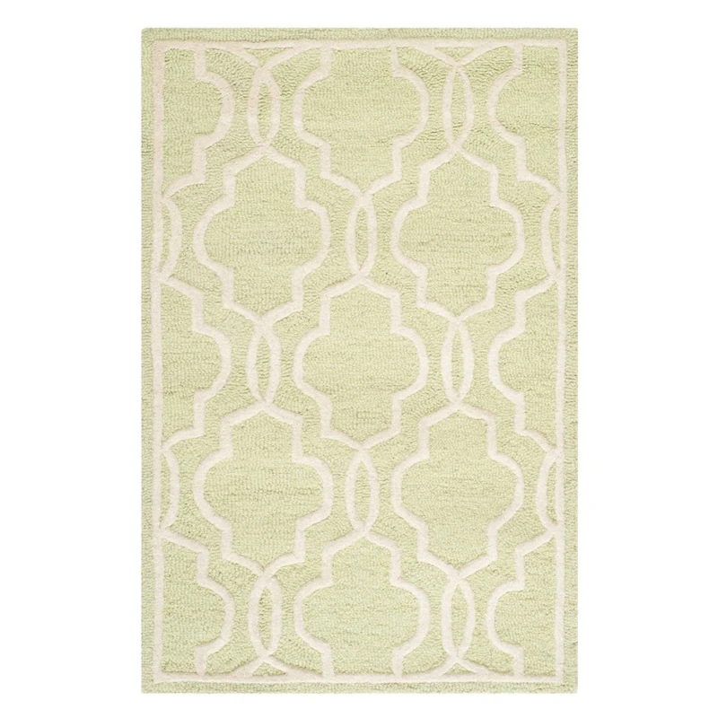 Safavieh Trellis Indoor Hand Tufted Rectangle Area Rug, Cambridge Collection, CAM131, in Light Green / Ivory, 91 X 152 cm for Living Room, Bedroom or Any Indoor Space