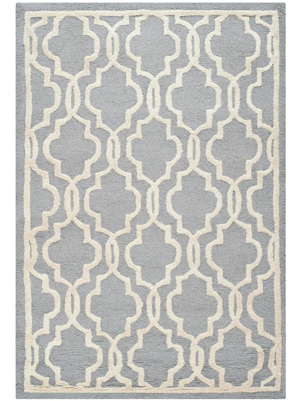Safavieh Trellis Indoor Hand Tufted Rectangle Area Rug, Cambridge Collection, CAM131, in Silver / Ivory, 122 X 183 cm for Living Room, Bedroom or Any Indoor Space
