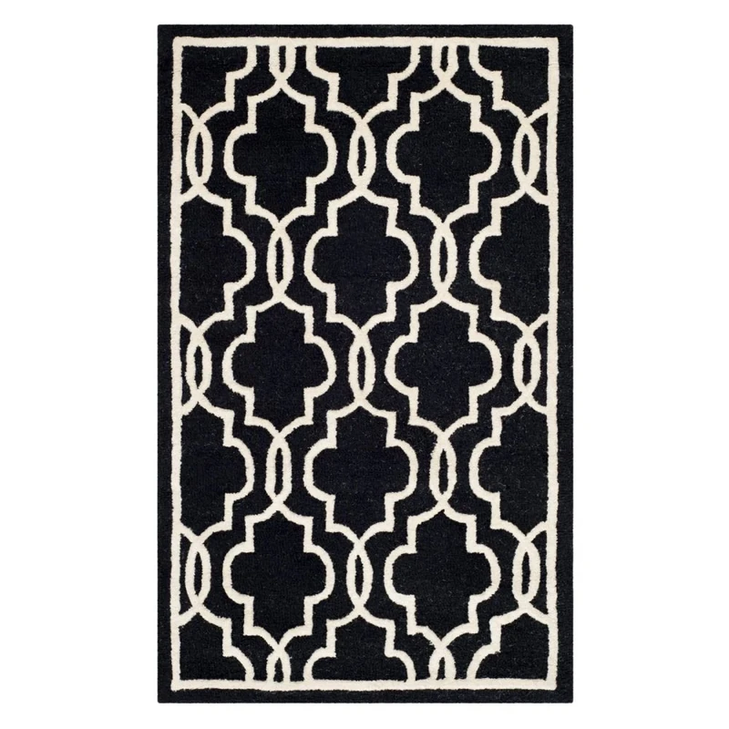 Safavieh Trellis Indoor Hand Tufted Rectangle Area Rug, Cambridge Collection, CAM131, in Black / Ivory, 122 X 183 cm for Living Room, Bedroom or Any Indoor Space