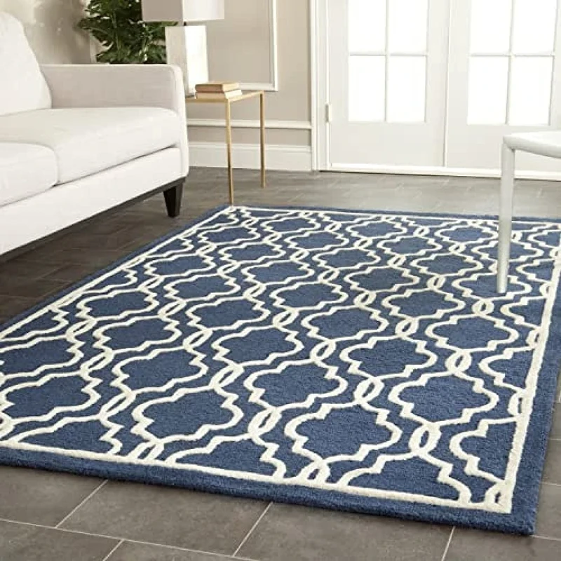 Safavieh Trellis Indoor Hand Tufted Rectangle Area Rug, Cambridge Collection, CAM131, in Navy / Ivory, 152 X 244 cm for Living Room, Bedroom or Any Indoor Space