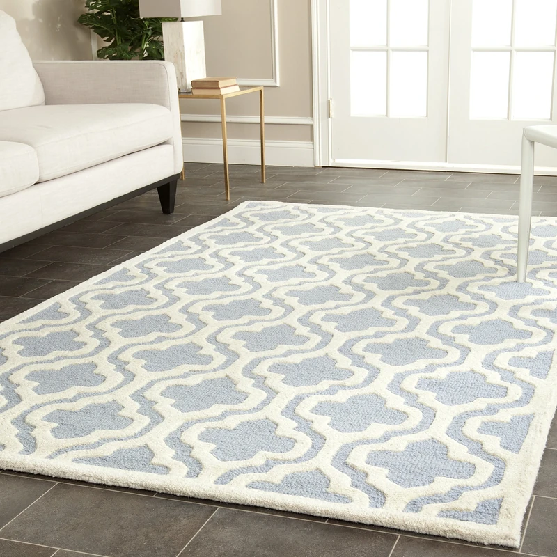 Safavieh Trellis Indoor Hand Tufted Rectangle Area Rug, Cambridge Collection, CAM132, in Light Blue / Ivory, 183 X 274 cm for Living Room, Bedroom or Any Indoor Space