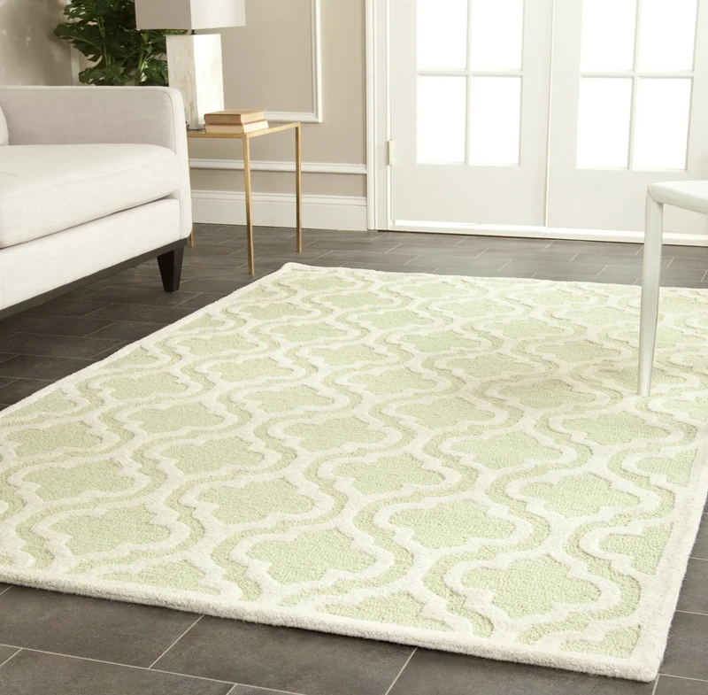 Safavieh Trellis Indoor Hand Tufted Rectangle Area Rug, Cambridge Collection, CAM132, in Light Green / Ivory, 152 X 244 cm for Living Room, Bedroom or Any Indoor Space