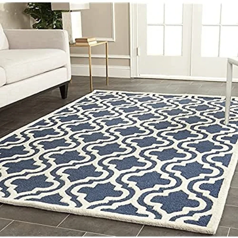 Safavieh Trellis Indoor Hand Tufted Rectangle Area Rug, Cambridge Collection, CAM132, in Navy / Ivory, 183 X 274 cm for Living Room, Bedroom or Any Indoor Space