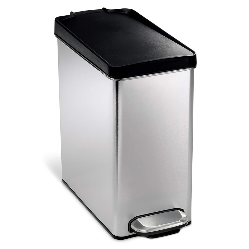 simplehuman CW1180CB 10L Profile Pedal Bin, Brushed Steel with Black Plastic Lid, W 16.8cm x H 33.8cm x D 36.1cm