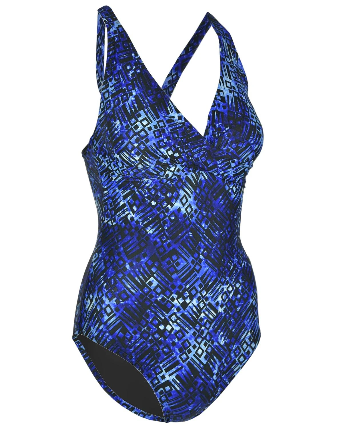 Speedo Women's One Piece Swimsuit Wrap Front Padded Cross Back (6, Blue)