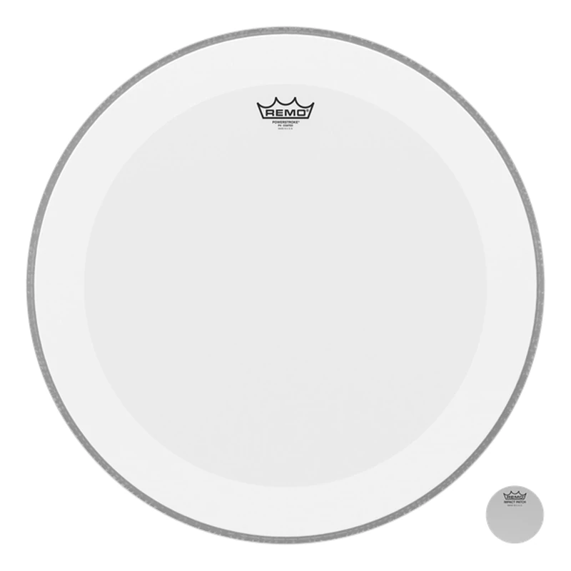 Remo drumhead Powerstroke 4 White Coated Bass Drum – With impact patch – 28″ – P4-1128-C2