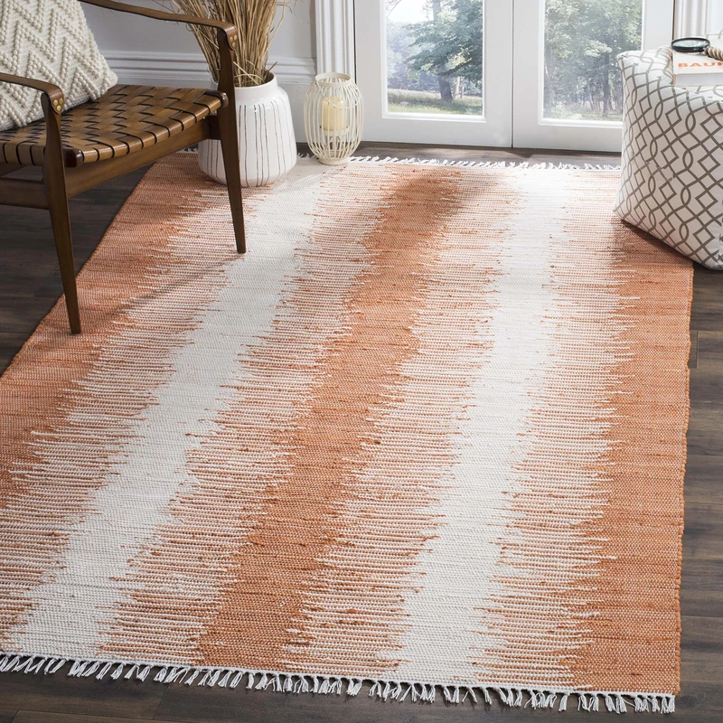 Safavieh Modern Indoor Flatweave Rectangle Area Rug, Montauk Collection, MTK751, in Orange, 152 X 244 cm for Living Room, Bedroom or Any Indoor Space