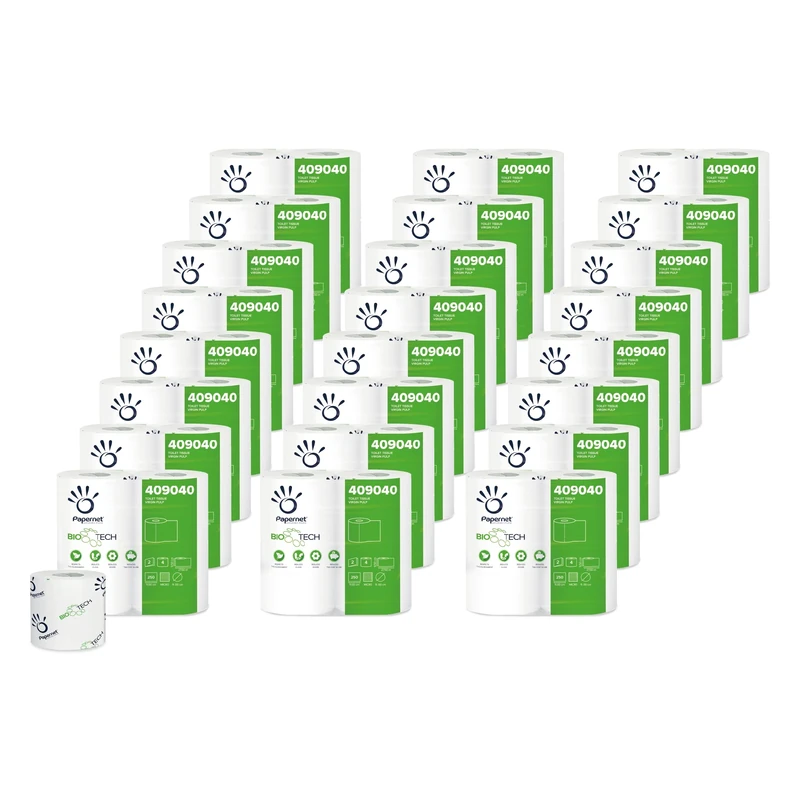 Papernet Bio Tech - Toilet Paper (409040), 24 Packs of 4 of Pure Cellulose Paper Rolls, Length 27.5m Each, Naturally Fights Pathogenic Bacteria, 2 Plies, 250 Tears of 9.5 x 11cm Each