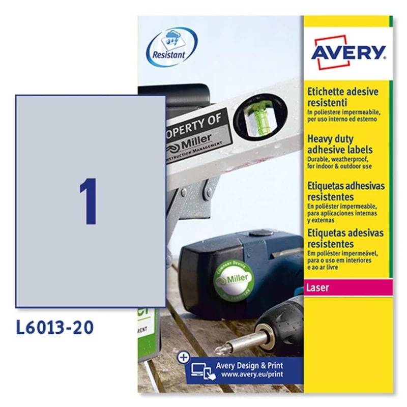 Avery Laser Label H/Duty 1/SHT 20/PK SIL