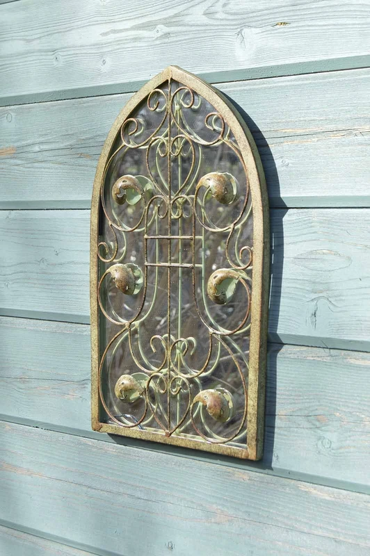 40x24cm Large Rustic Design Arch Scroll Ornate Garden Wall Mirror Metal Country