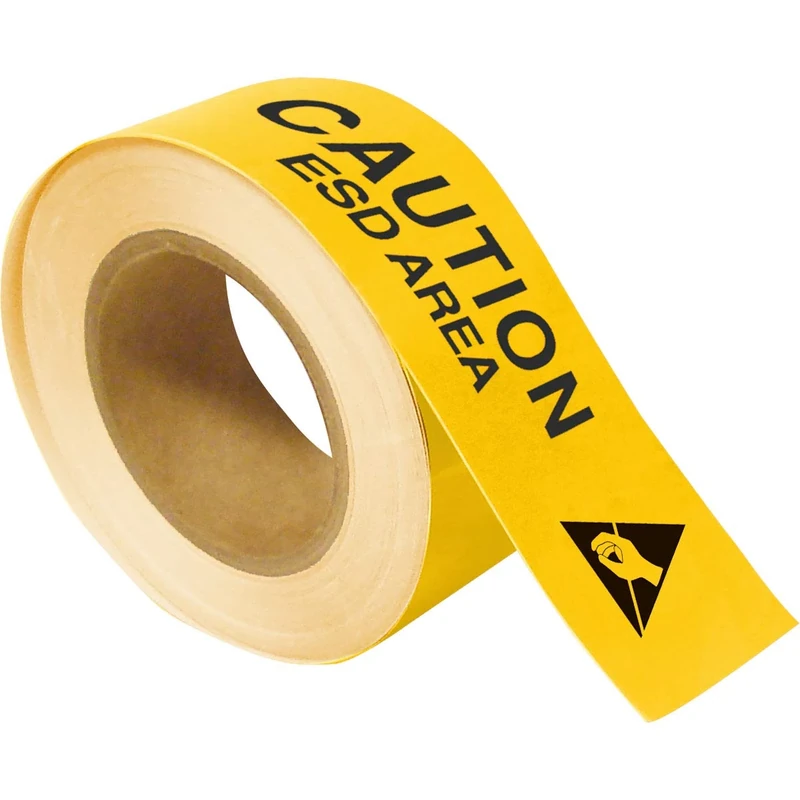 Toughstripe Floor Marking Tape with Caution ESD Area Legend, 50.80mm x 30.48m, Black/Yellow
