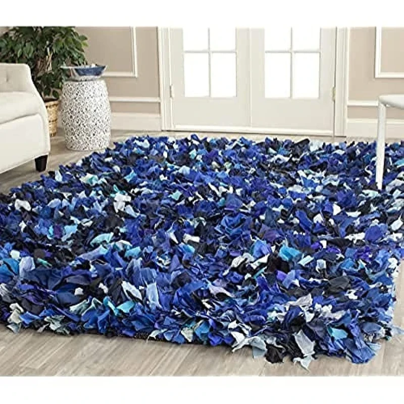 Safavieh Shaggy Indoor Hand Knotted Square Area Rug, Rio Shag Collection, SG951, in Blue / Multi, 183 X 183 cm for Living Room, Bedroom or Any Indoor Space