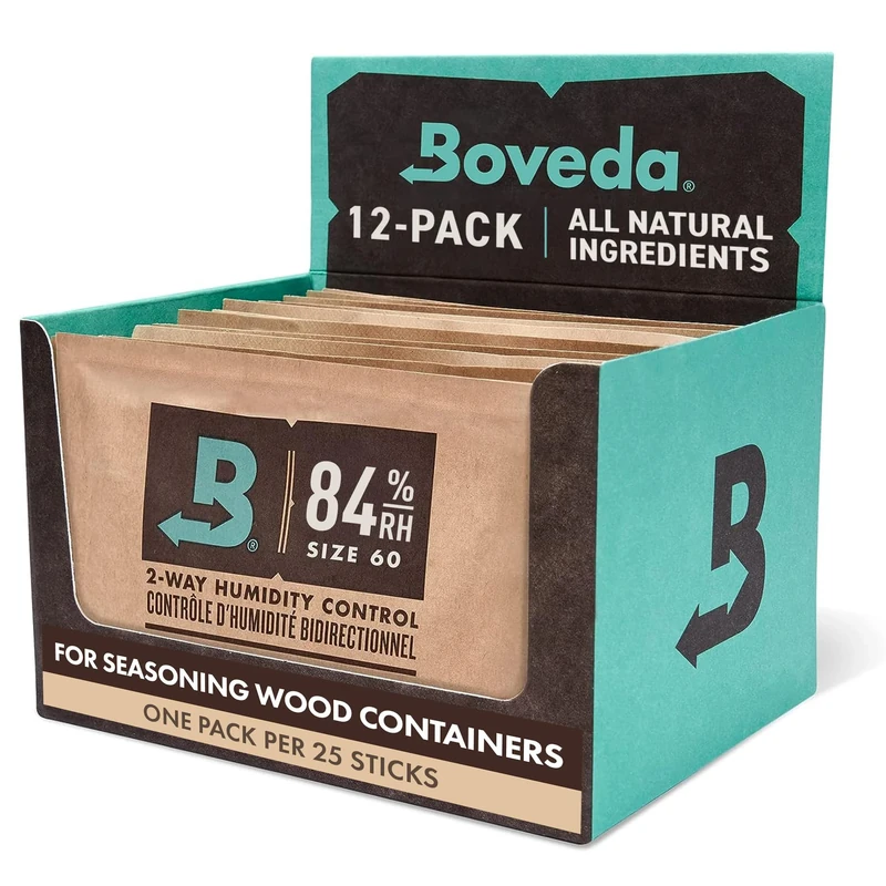 Boveda For Seasoning Two-Way Humdity Control Packs – 84% RH to Season Wood Humidifier Boxes – Size 60 – 12 Pack – Individually Wrapped Seasoning Packets