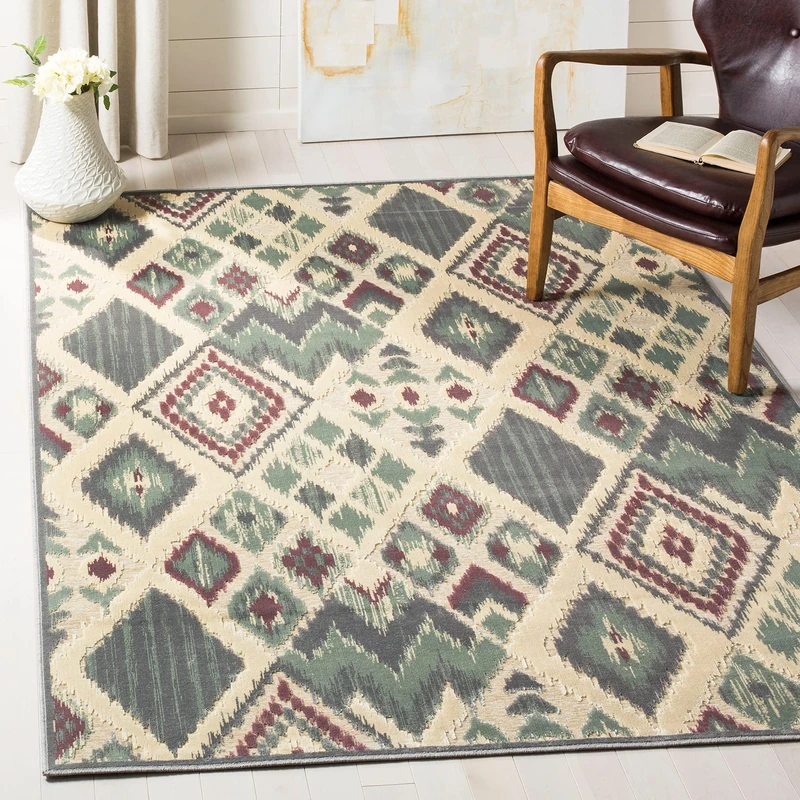 SAFAVIEH Transitional Rug for Living Room, Dining Room, Bedroom - Paradise Collection, Short Pile, in Grey and Multi, 244 X 340 cm