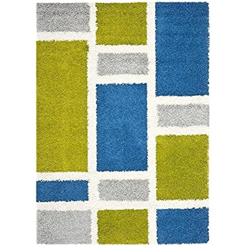 Safavieh Oliver Shag Rug, Woven Polyester Carpet in Blue / Green, 160 X 228 cm