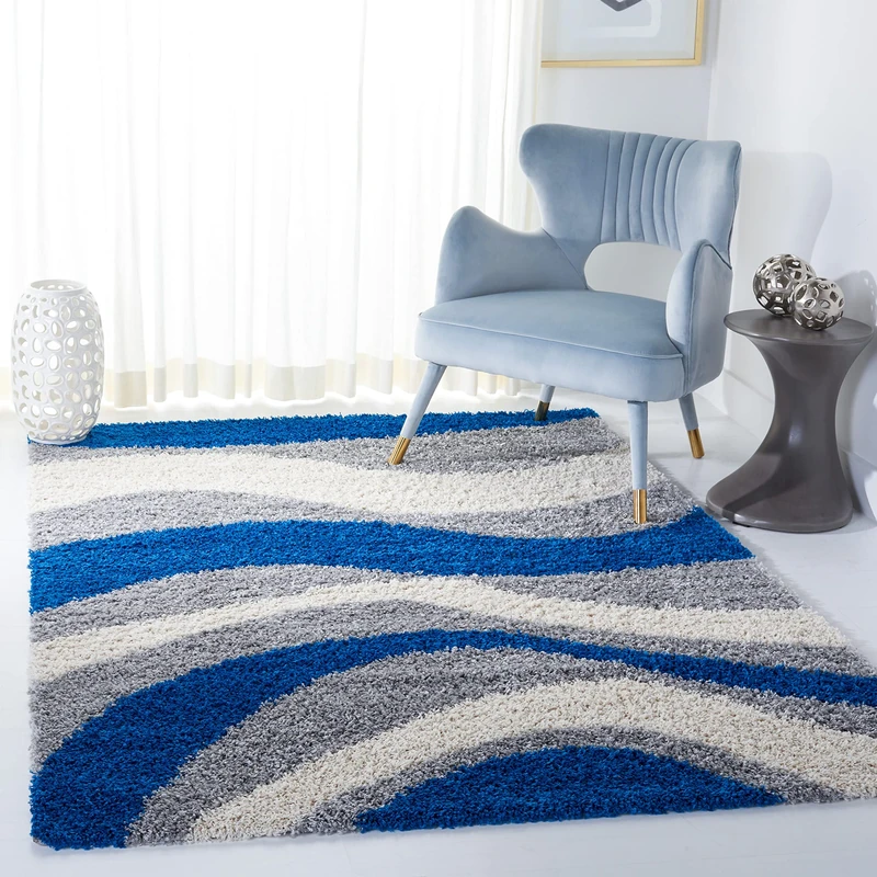 Safavieh Shaggy Indoor Hand Knotted Rectangle Area Rug, Rio Shag Collection, SG951, in Blue / Multi, 122 X 183 cm for Living Room, Bedroom or Any Indoor Space