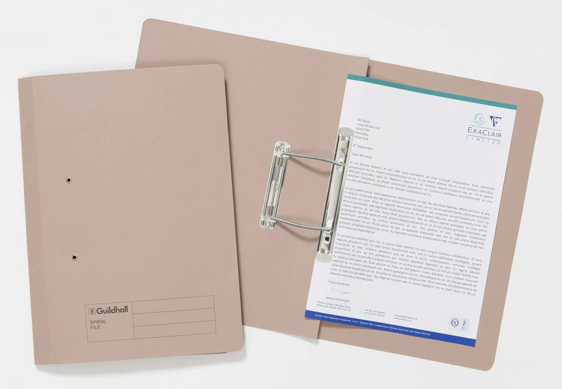 Exacompta - Ref 346-BUFZ - Guildhall - Document Spiral Files, 285gsm Medium Weight Spring Manilla, 355x250mm, Metal Spring Mechanism, Blue Angel Certified - Buff, Pack of 25