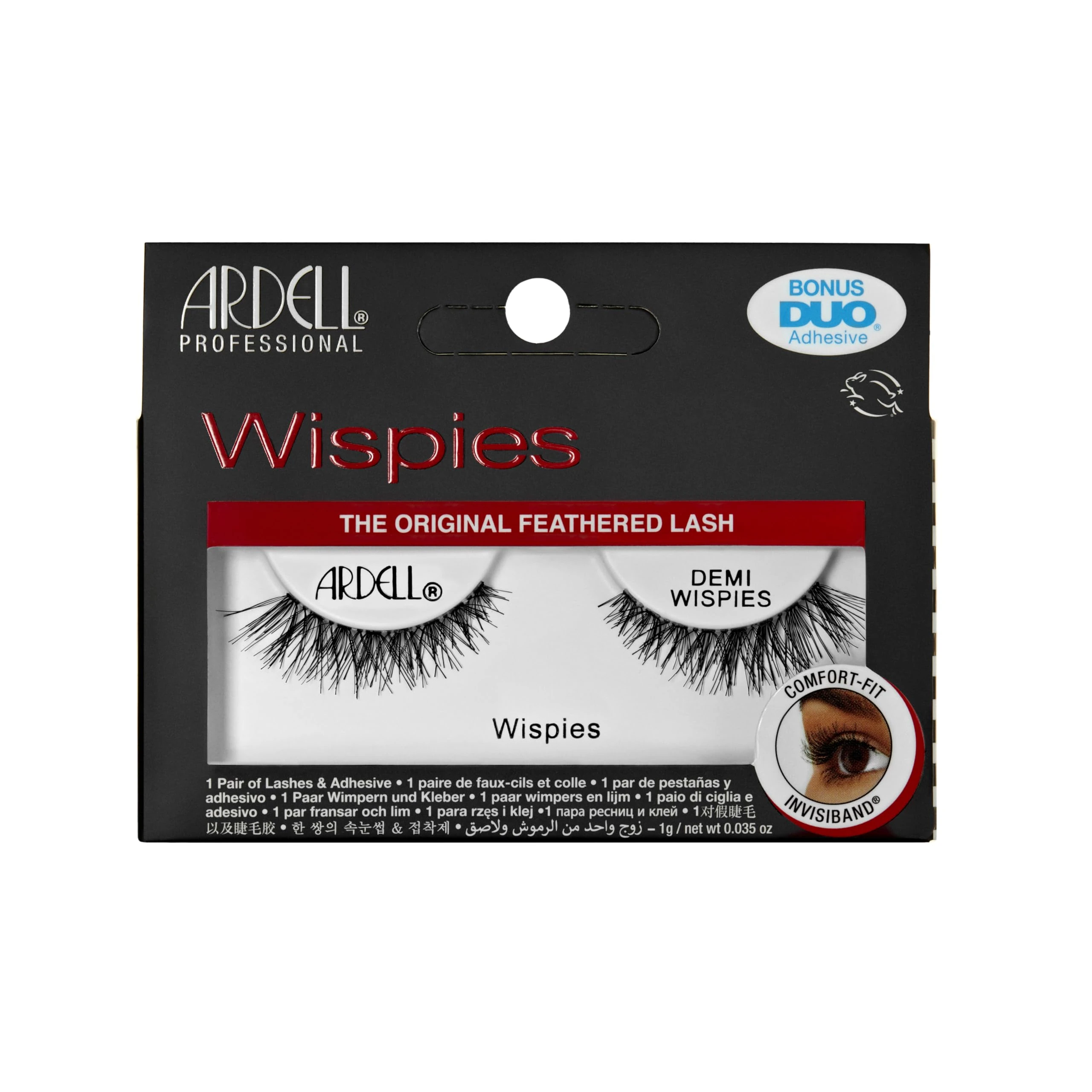 Ardell Demi Wispies False Eyelashes, Duo Lash Glue Included, Medium Length Lashes with Clear Band, Vegan Friendly, 1 Pair (Pack of 1) Packaging may vary