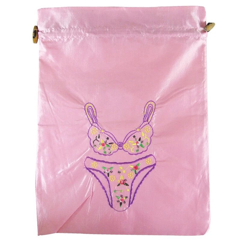 Wrapables Silk Embroidered Bra & Panties Lingerie Bag - Pink - - Image 1