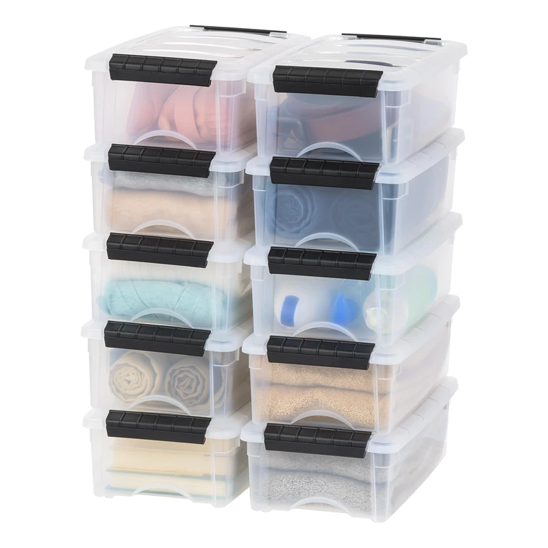IRIS USA 6 Qt Stackable Plastic Storage Bins with Lids, 10 Pack - BPA-Free, Made in USA - See-Through Organizing Solution, Latches, Durable Nestable Containers, Secure Pull Handle - Clear - Image 1