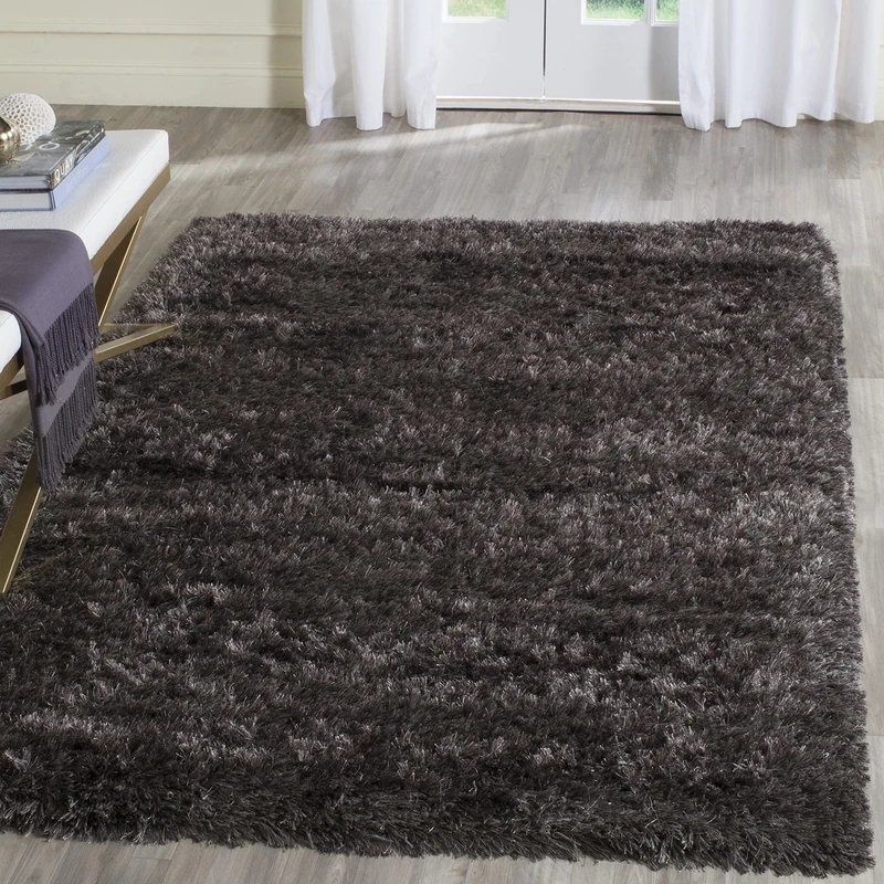 Safavieh Shaggy Indoor Woven Rectangle Area Rug, Rhapsody Shag Collection, RSG521, in Charcoal Grey, 160 X 231 cm for Living Room, Bedroom or Any Indoor Space