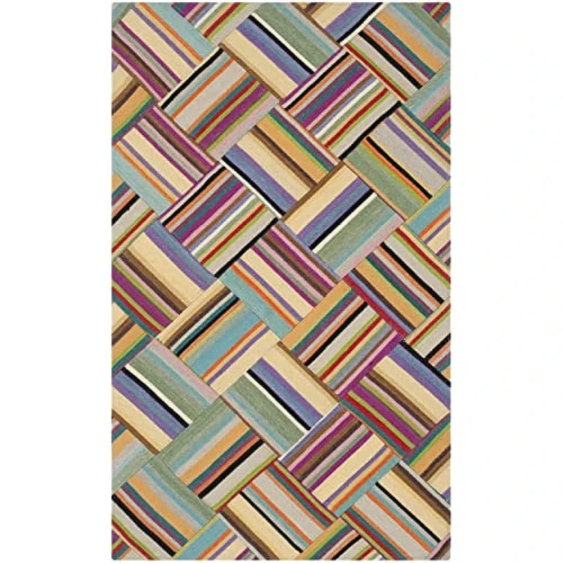 SAFAVIEH Leather Piecework Rug for Living Room, Dining Room, Bedroom - Strawpatch Collection, Short Pile, in Pink and Multi, 122 X 183 cm