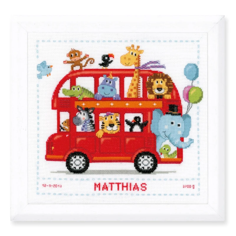 Vervaco Birth Record Funny Bus Counted Cross Stitch Kit, Multi-Colour, PN-0147691