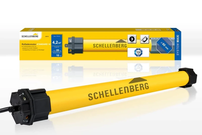 Schellenberg 20610 Standard Maxi, 10 Nm, Tubular Motor, 4.2 m² Roller Shutter Area, Set Including Wall Bearing, Steel Tube Shaft, 60 mm