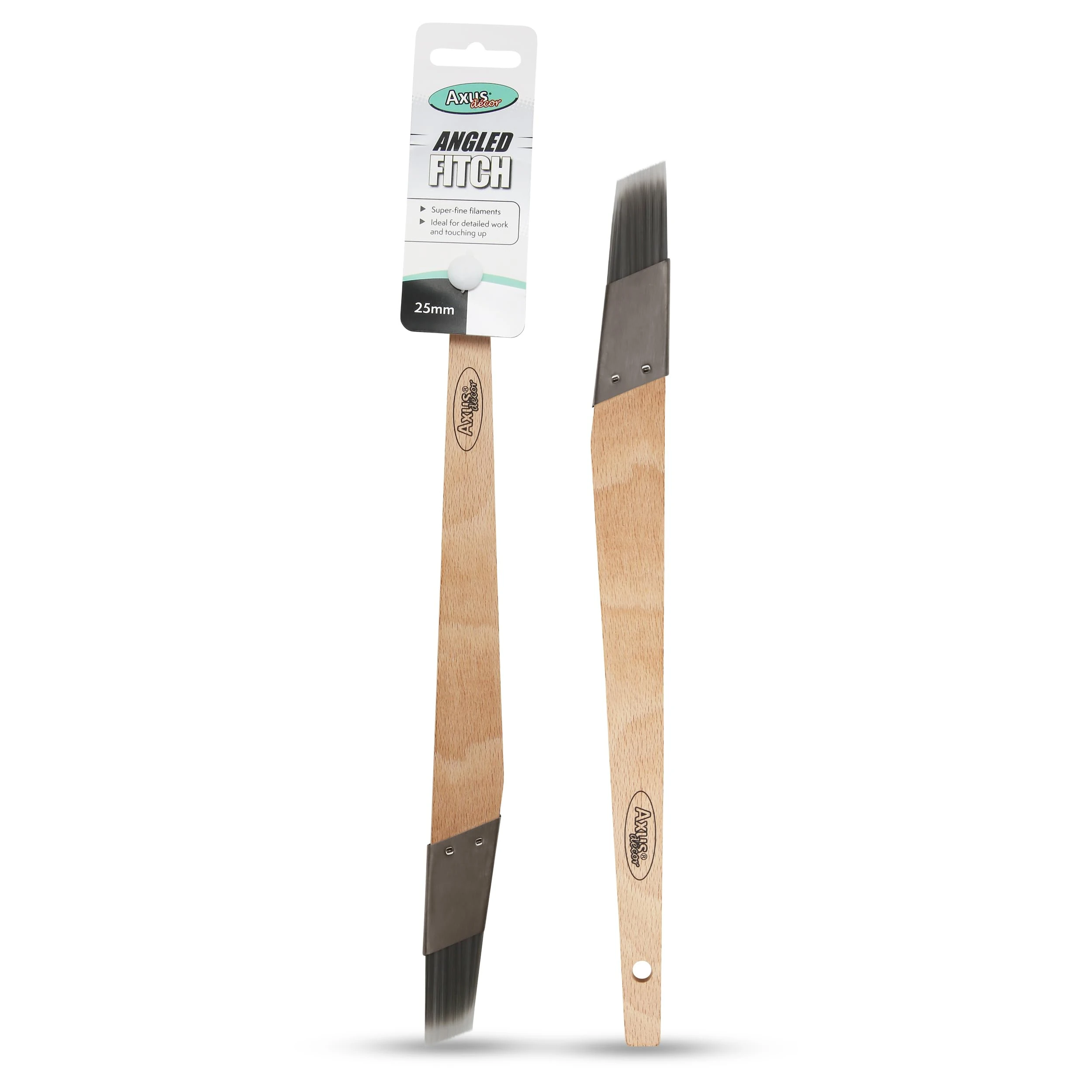 Axus Decor Angled Fitch Paint Brush (Grey Series) - 25mm - For All Paints, Filaments, For Detailed Work & Touching Up, Comfortable Handle, Rust-Resistant Stainless Steel, Grey