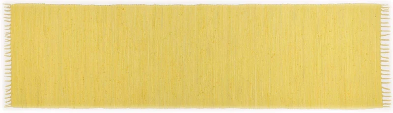 Theko Dhurry Rug 100% Cotton Flat Weave Rug Happy Cotton Handwoven Colour: Yellow 70 x 250 cm