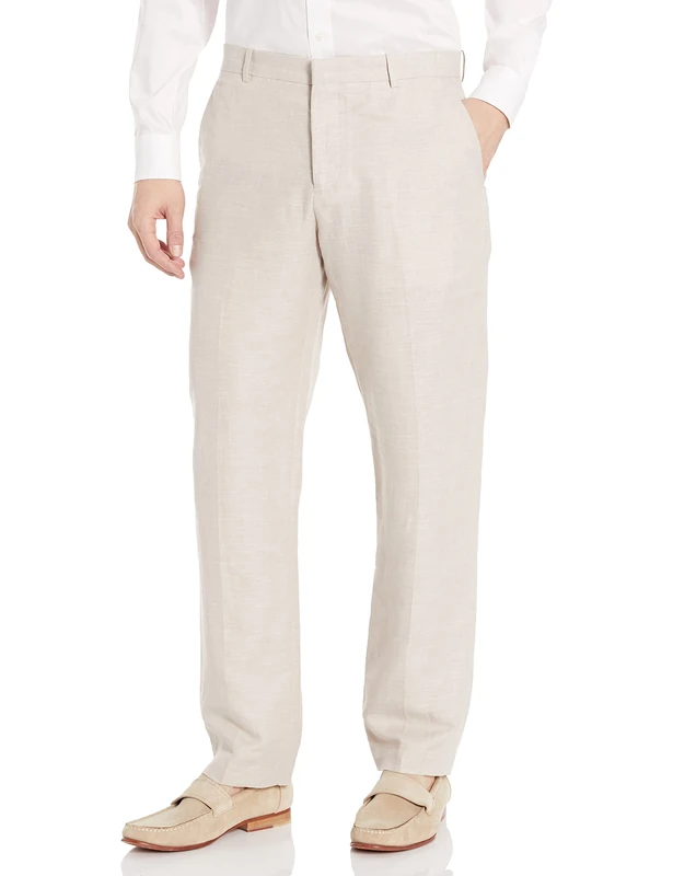 Perry Ellis Men's Suit Pant Dress, Natural Linen Herringbone, 38W x 30L