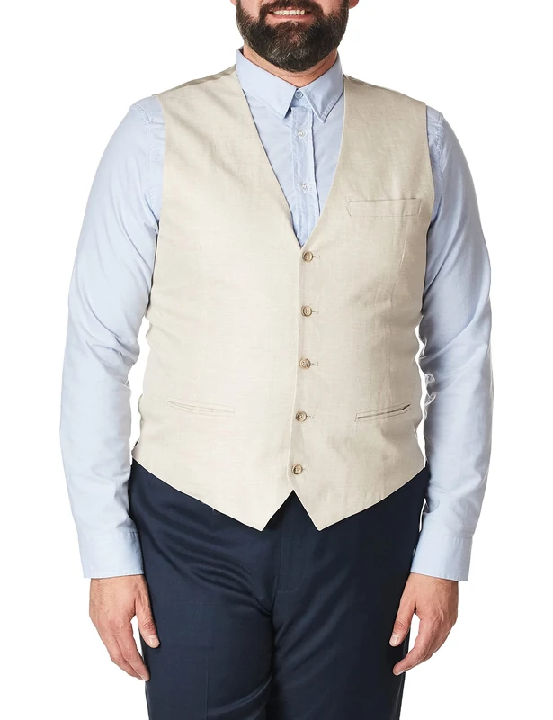 Perry Ellis Men's Business Suit Vest, Natural Linen Herringbone, S - Image 1