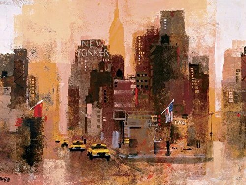 Colin Ruffell "New Yorker and Cabs Canvas Print, Multi-Colour, 60 x 80 cm