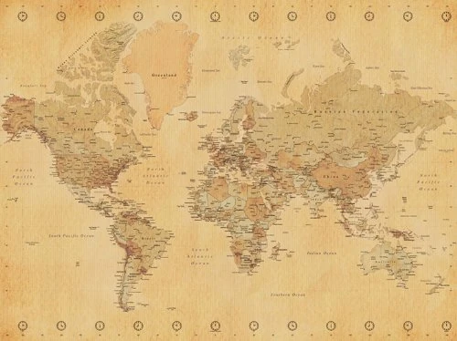 World Map "Vintage Style" Canvas Print, Cotton, Multi-Colour, 3.20 x 60.00 x 80.00 cm