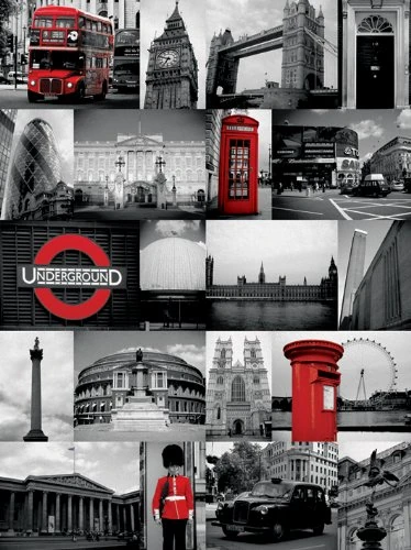 London "Red Collage" Canvas Print, Multi-Colour, 60 x 80 cm