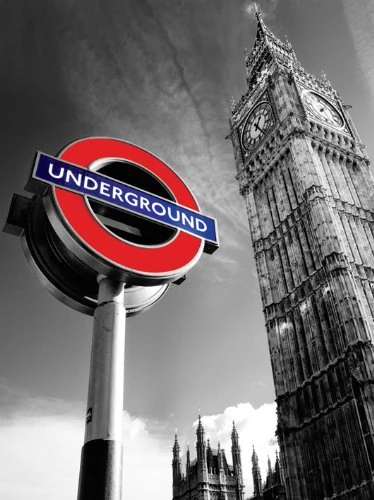 London Big Ben and Underground Sign Canvas Print, Multi-Colour, 60 x 80 cm - Image 1