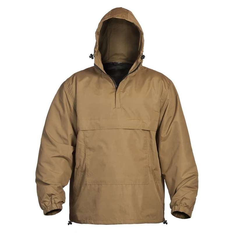 MIL-TEC Lightweight Summer Jacket Windproof Waterproof Tactical Combat Mens Anorak Hooded Jacket with Fleece COYOTE, SIZE XL