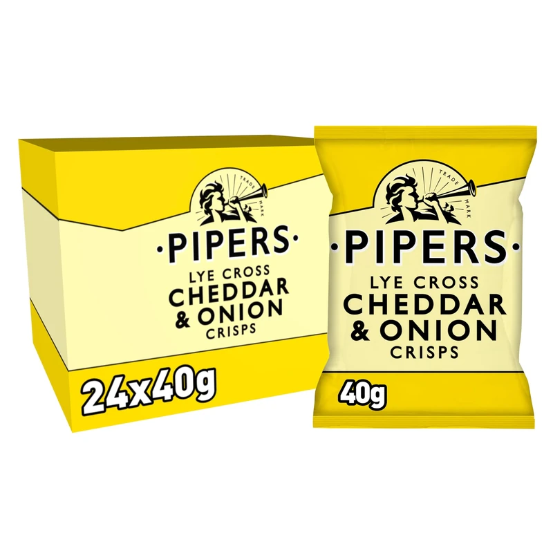 Pipers Crisps Lye Cross Cheddar and Onion 40 g, 24 Count (Pack of 1)