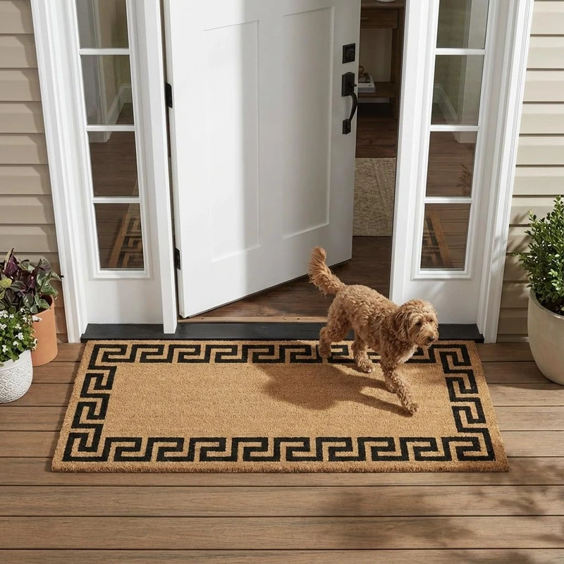 KEMPF Greek Key Natural Coco Doormat, 22 By 47 By 0.5-Inch - Image 1