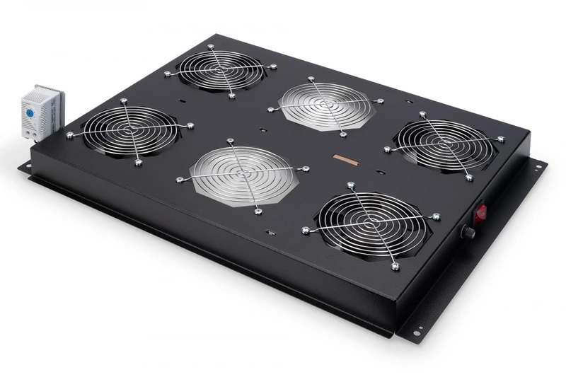 DIGITUS roof fan unit for server cabinet of the DIGITUS Unique series, 4x fan, thermostat, black (RAL 9005)
