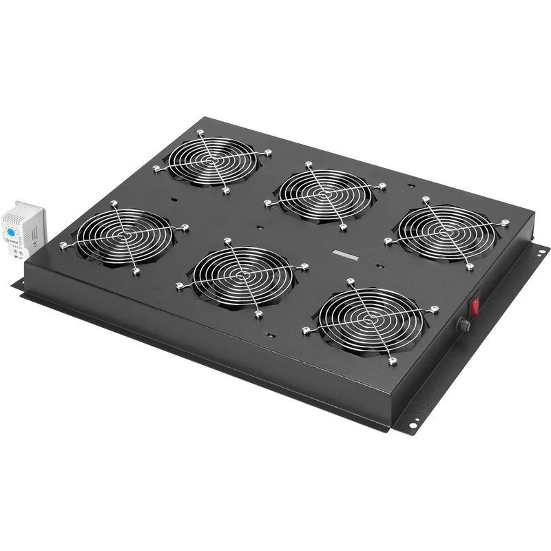 DIGITUS roof fan unit for server rack of the DIGITUS Unique series, 6x fan, thermostat, black (RAL 9005) - Image 1