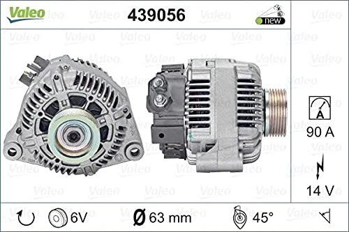 VALEO 439056 Alternator Alternator Charge current: 90 Amp Grooves: 6 grooves Pulley diameter: 66 mm Voltage: 14 V Rotation direction: CLOCKWISE