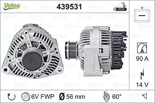 VALEO 439531 Alternator Alternator Charge current: 90 Amp Grooves: 6 grooves Pulley diameter: 56 mm Voltage: 14 V Rotation direction: CLOCKWISE
