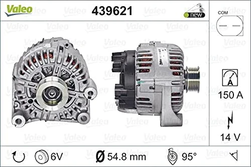 VALEO 439621 Alternator Alternator Charge current: 150 Amp Grooves: 6 grooves Pulley diameter: 54,8 mm Voltage: 14 V Rotation direction: CLOCKWISE