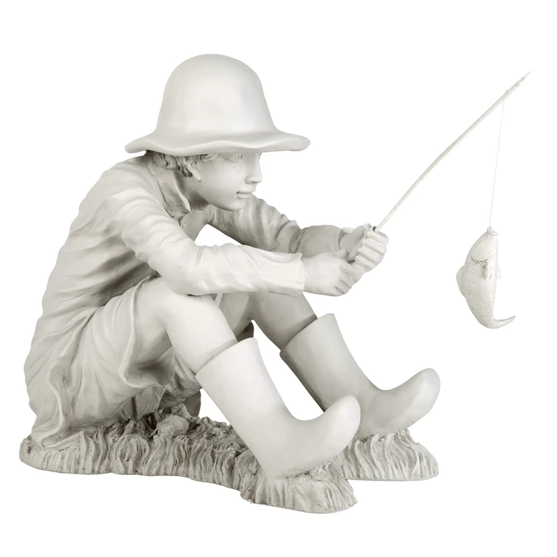 Design Toscano Gone Fishing Fisherman Boy Garden Statue, 43 cm, Polyresin, Two Tone Stone, 17 Inch