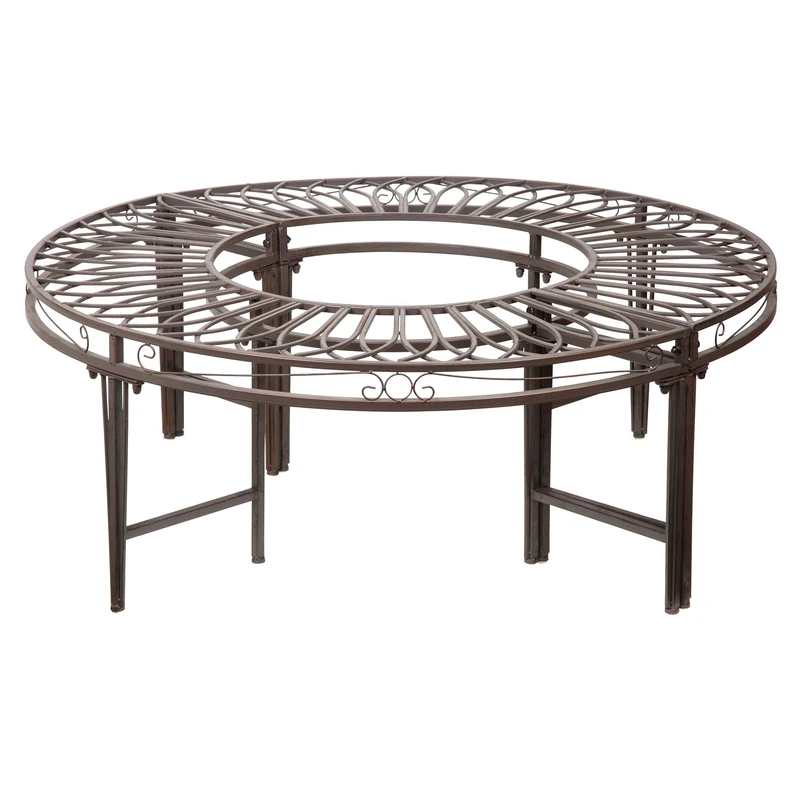Design Toscano ZJ12063 Roundabout Circular Garden Tree Bench Seat, 119 cm, Steel Metalware, Grey