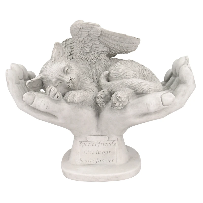 Design Toscano In God's Hands Cat Pet Grave Memorial Outdoor Garden Statue, Polyresin, Antique Stone, 39.5 cm